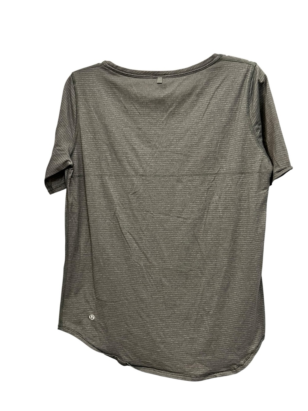 lululemon Grey Scoop Neck Short Sleeve Top with Animal Yoke w/pocket sz 8 EUC - Picture 2 of 7